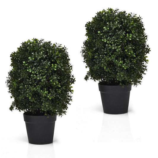 2-Pack 24-Inch Artificial Boxwood Topiary Ball Trees - Indoor & Outdoor Decorative Trees