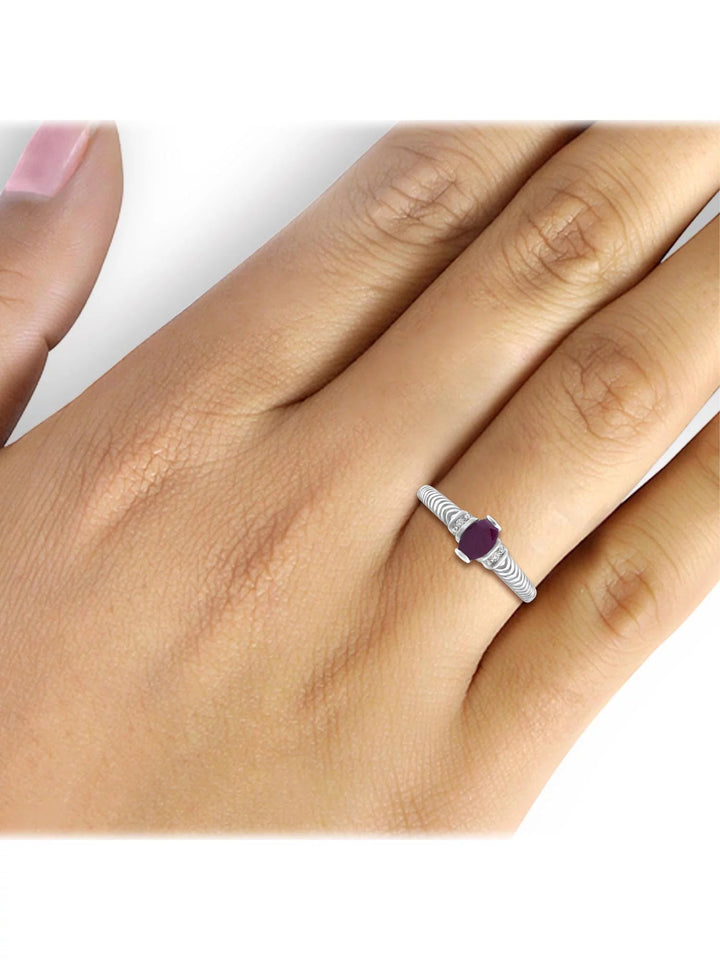 0.48 Carat Ruby Gemstone Ring with White Diamond Accents in Sterling Silver for Women - ChillShop