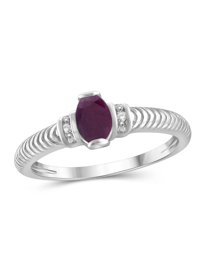 0.48 Carat Ruby Gemstone Ring with White Diamond Accents in Sterling Silver for Women - ChillShop