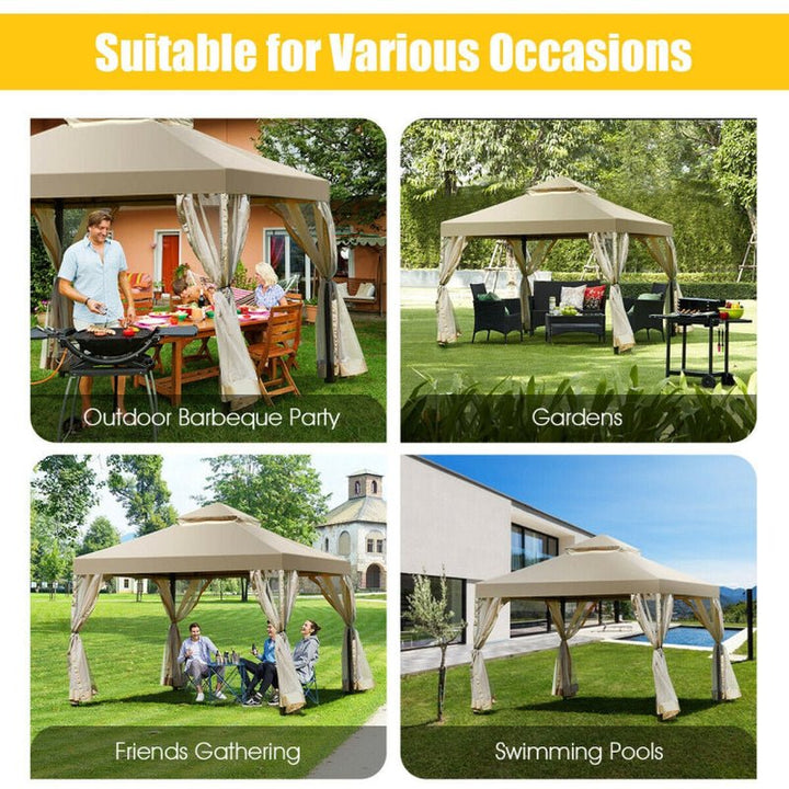 10x10 ft 2 - Tier Gazebo Canopy – Screw - Free, Sturdy & Waterproof - ChillShop