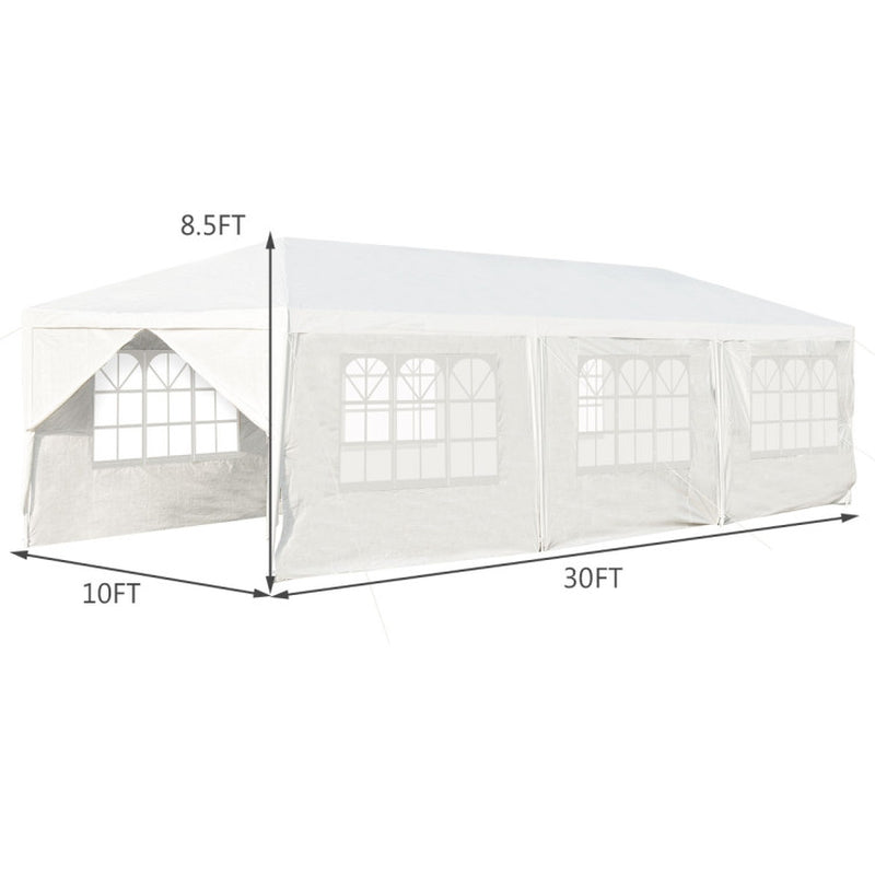 10 x 30 Feet Outdoor Canopy Tent with 6 Removable Sidewalls and 2 Doorways - Ideal for Parties, Weddings, and Events