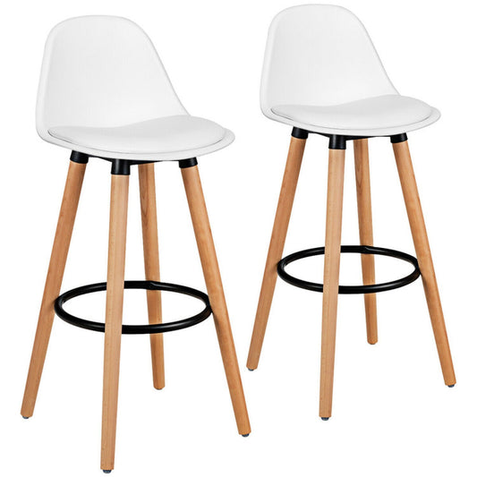 2-Piece Mid-Century Modern 28.5 Inch Barstools with Cushioned Seats