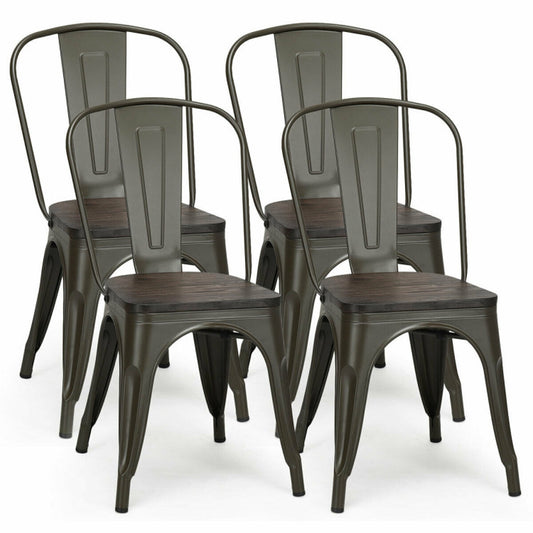 4-Piece Tolix Style Metal Dining Chairs with Stackable Wood Seat