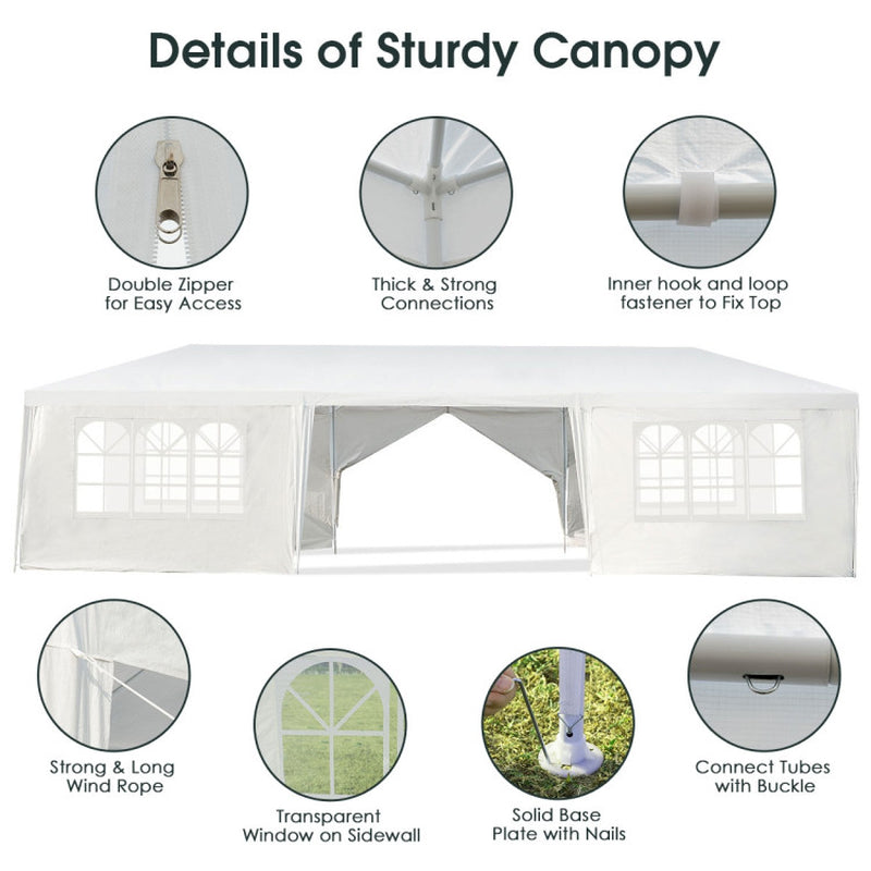 10 x 30 Feet Outdoor Canopy Tent with 6 Removable Sidewalls and 2 Doorways - Ideal for Parties, Weddings, and Events