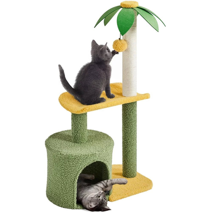 37 - Inch Tall Coconut Palm Cat Tree with Sisal Rope & Plush Platform - ChillShop