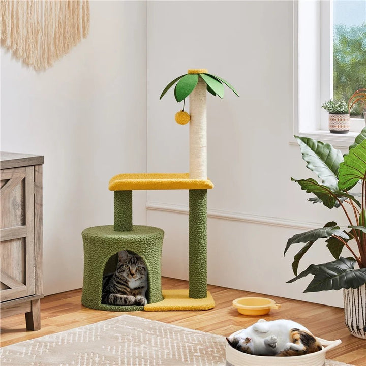 37 - Inch Tall Coconut Palm Cat Tree with Sisal Rope & Plush Platform - ChillShop