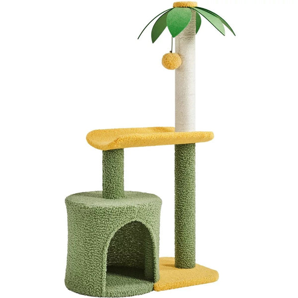 37 - Inch Tall Coconut Palm Cat Tree with Sisal Rope & Plush Platform - ChillShop