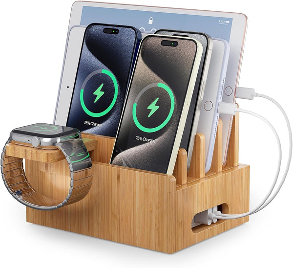 4 - in - 1 Bamboo Charging Station for Multiple Devices | Eco - Friendly & Elegant - ChillShop