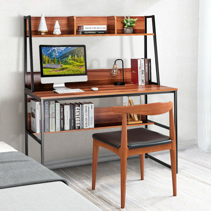 47 Inch Computer Desk with Open Storage and Bottom Bookshelf