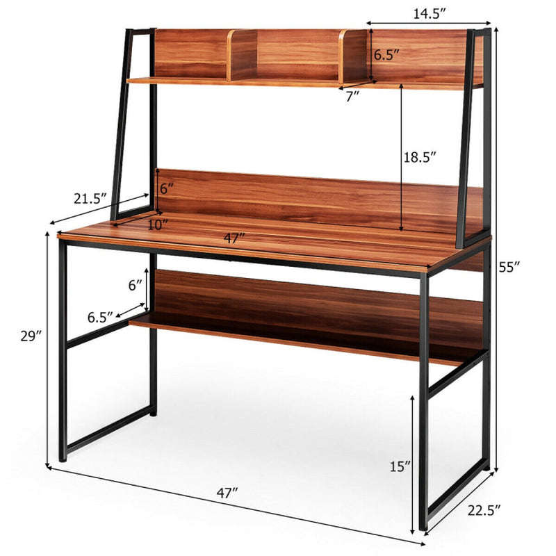 47 Inch Computer Desk with Open Storage and Bottom Bookshelf