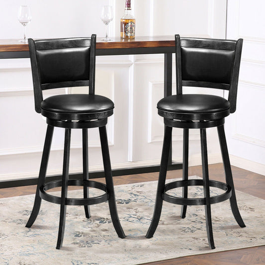 Set of 2 Wooden Swivel Bar Stools - 29 Inch with Cushioned Seat