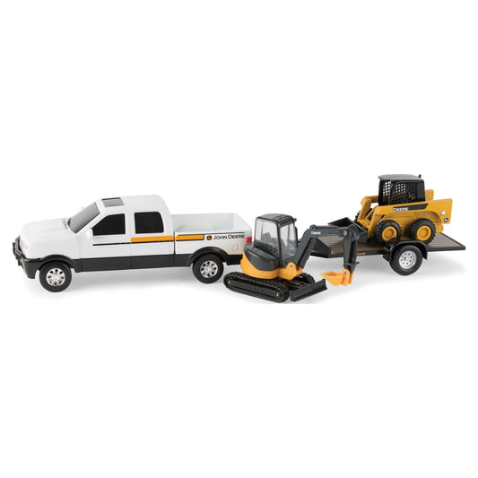 John Deere Construction Toy Set - Pickup Truck, Trailer, Tracked Mini Hoe, and Skid Loader (4 Pieces)