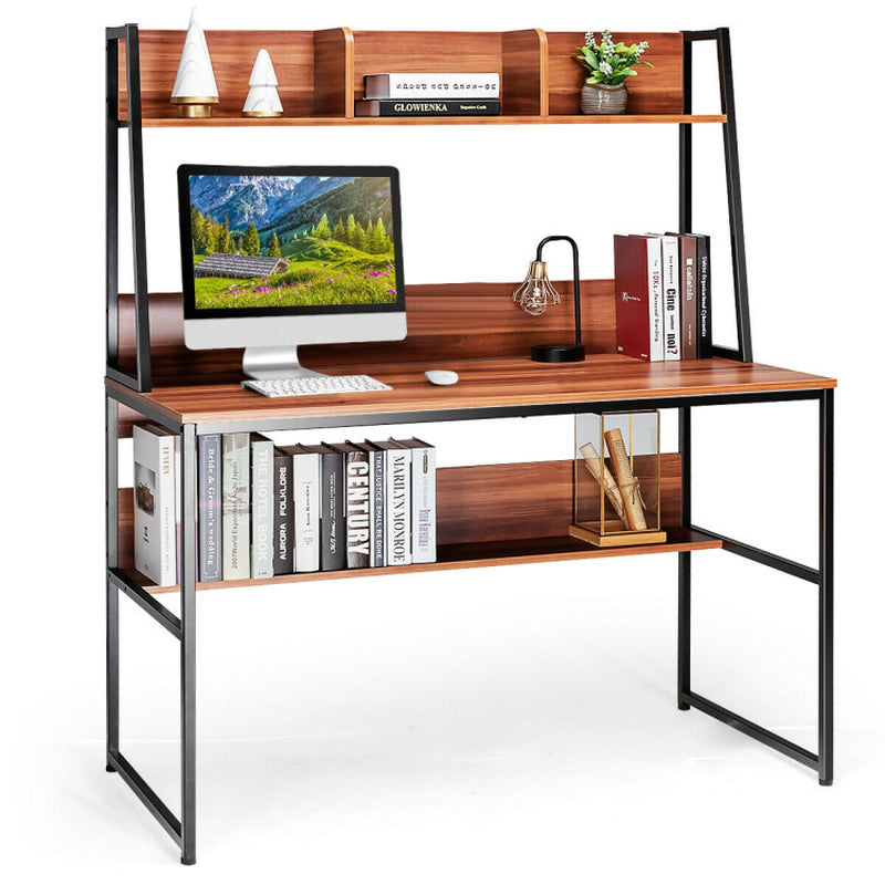 47 Inch Computer Desk with Open Storage and Bottom Bookshelf