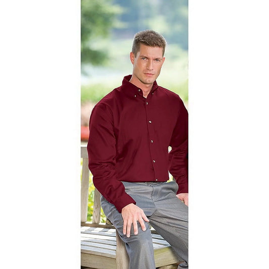 Men's Long Sleeve Teflon Woven Shirt - Stain & Wrinkle Resistant, Burgundy, L