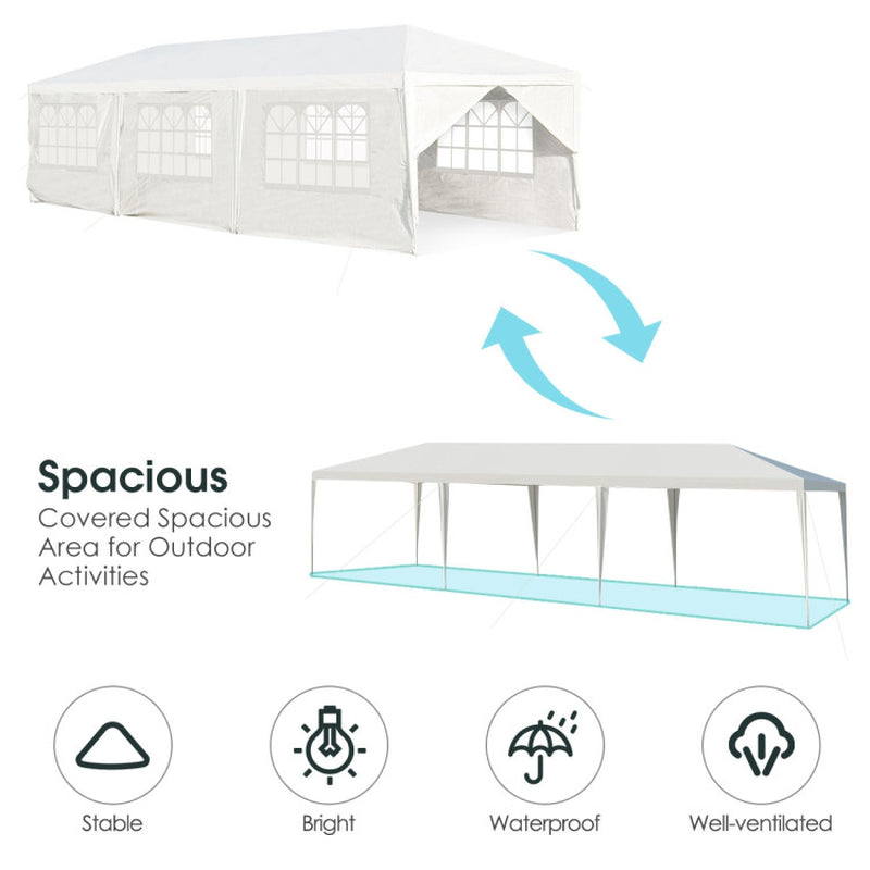 10 x 30 Feet Outdoor Canopy Tent with 6 Removable Sidewalls and 2 Doorways - Ideal for Parties, Weddings, and Events