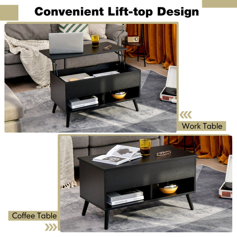 31.5 Inch Lift-Top Coffee Table with Hidden Storage and 2 Open Shelves