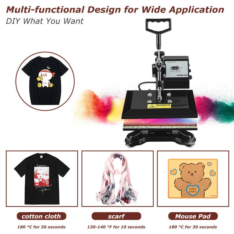 12 x 10 Inch Swing-Away Digital Heat Press Machine for T-Shirts and Sublimation Transfers