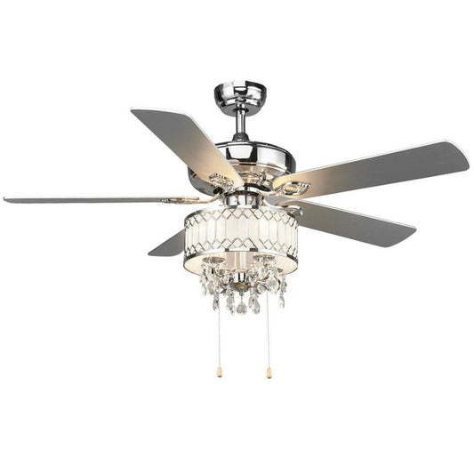 52 Inch Crystal Ceiling Fan Lamp with 5 Reversible Blades - Elegant & Energy Efficient