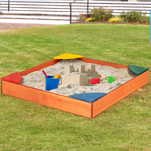 Kids Outdoor Wooden Sandbox with Built-In Corner Seating