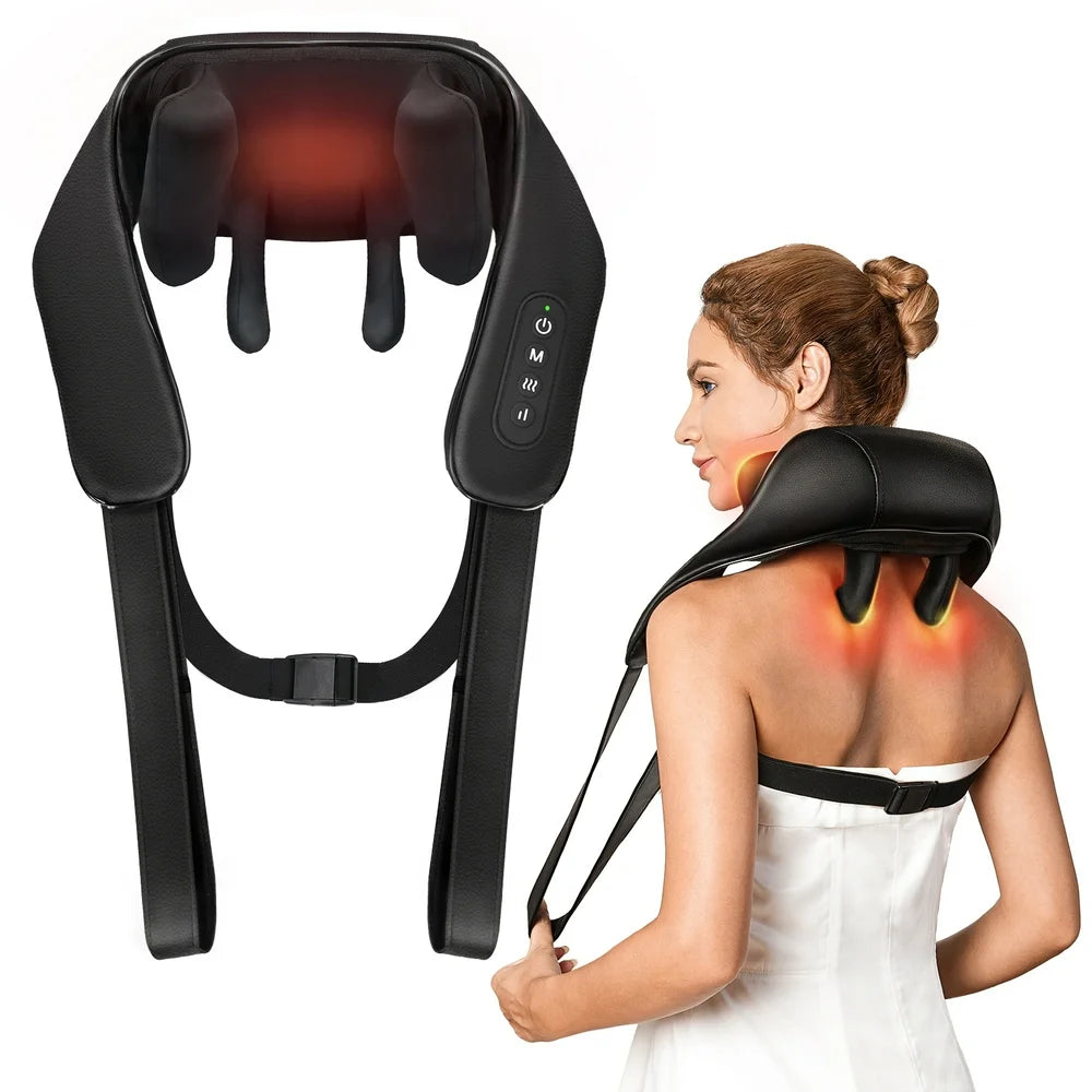 Neck Massager for Neck Pain Relief, 4D Deep Kneading Massagers with 6 Massage Nodes, Cordless Shiatsu Neck and Shoulder Massage Pillow with Heat for Neck, Traps, Back & Leg, Gifts for Women Men Mom
