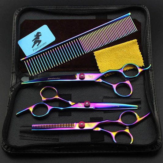 Pro Pet Grooming Kit: 7-Inch Scissors Set for Dogs - Includes Straight, Thinning & Curved Shears + Comb | Perfect for Home & Salon