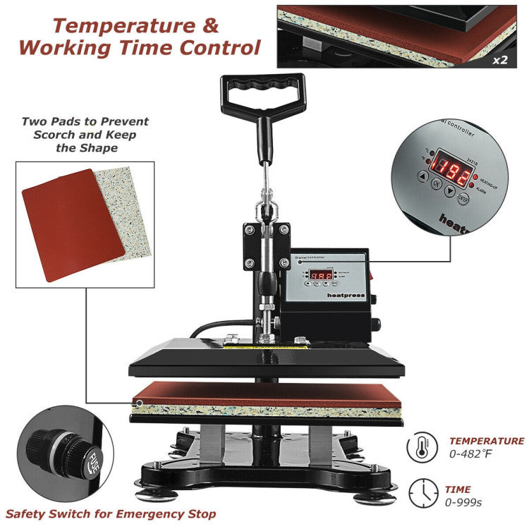 12 x 10 Inch Swing-Away Digital Heat Press Machine for T-Shirts and Sublimation Transfers