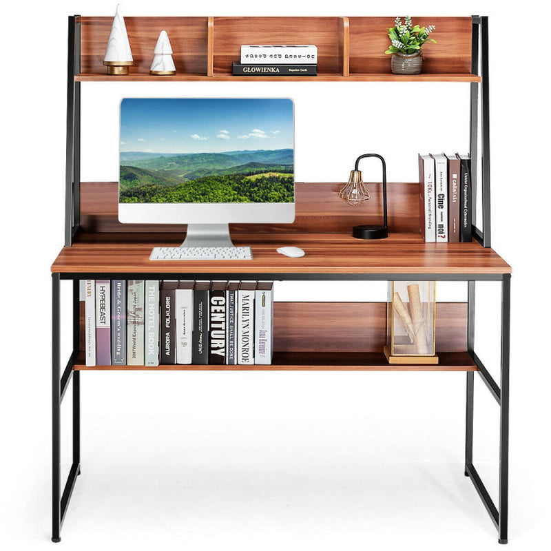 47 Inch Computer Desk with Open Storage and Bottom Bookshelf