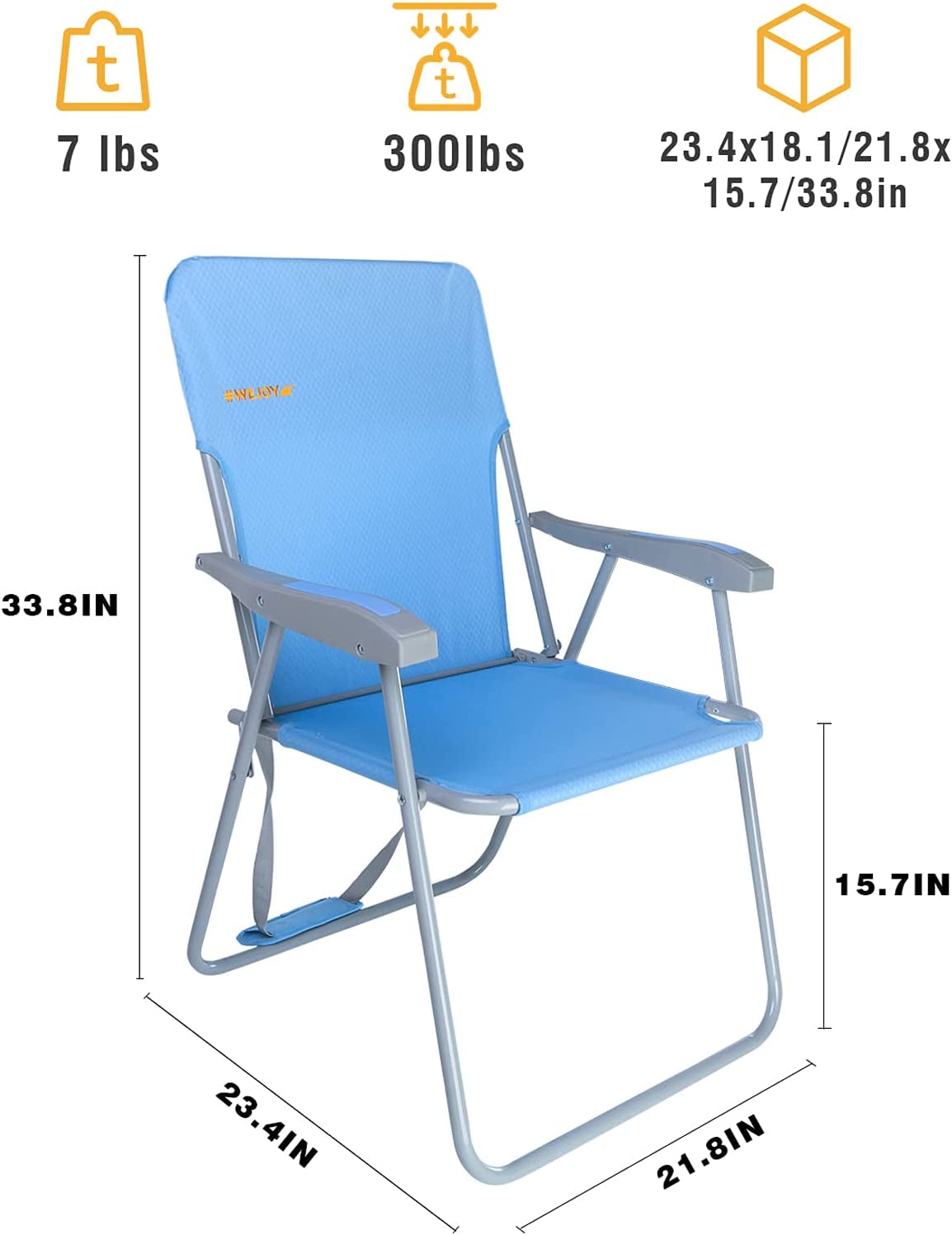 Portable Beach Chair Lightweight Foldable Camping Chair High Back Folding Chairs Outdoor Chairs with Shoulder Strap for Camping Hiking Picnic Fishing Support up to 300Lbs