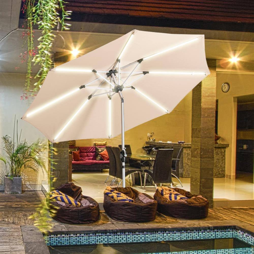 9 Ft. Solar LED Patio Umbrella | Eco - Friendly, Tilt, Weather - Resistant - ChillShop