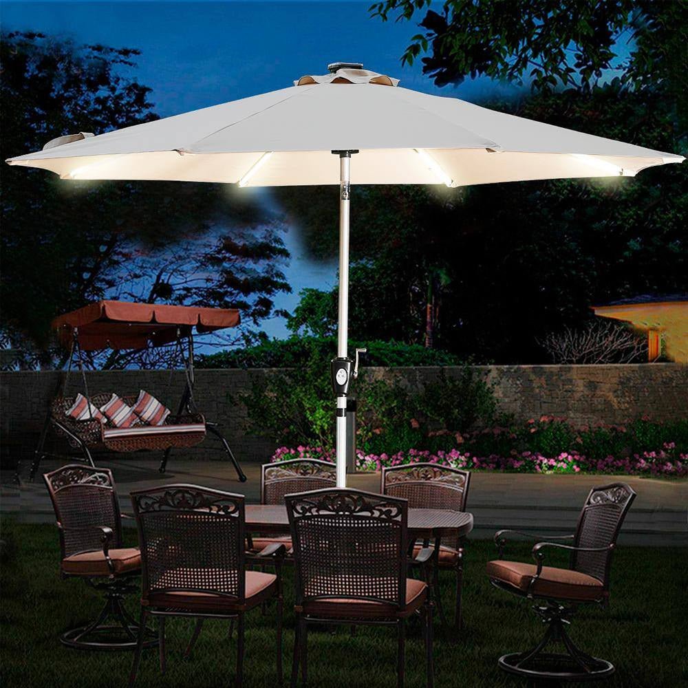 9 Ft. Solar LED Patio Umbrella | Eco - Friendly, Tilt, Weather - Resistant - ChillShop