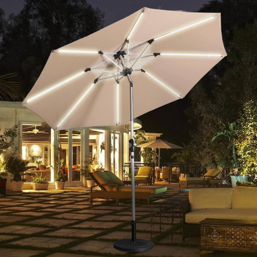 9 Ft. Solar LED Patio Umbrella | Eco - Friendly, Tilt, Weather - Resistant - ChillShop