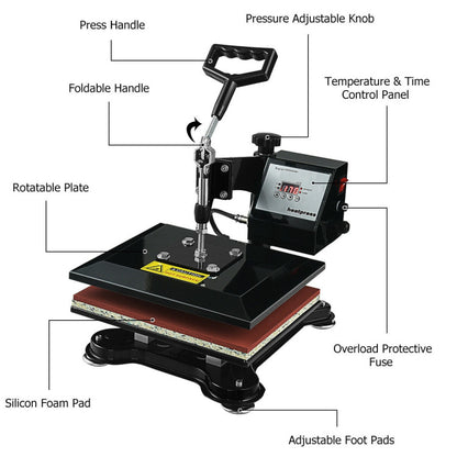 12 x 10 Inch Swing-Away Digital Heat Press Machine for T-Shirts and Sublimation Transfers