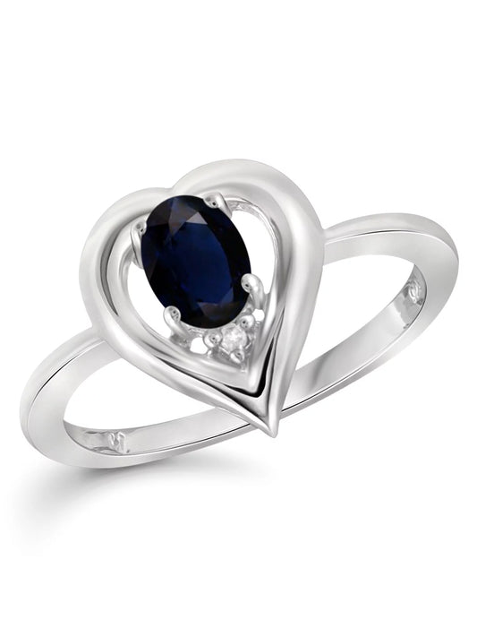 0.65 Carat Sapphire Birthstone Ring - 0.925 Sterling Silver with White Diamond Accent