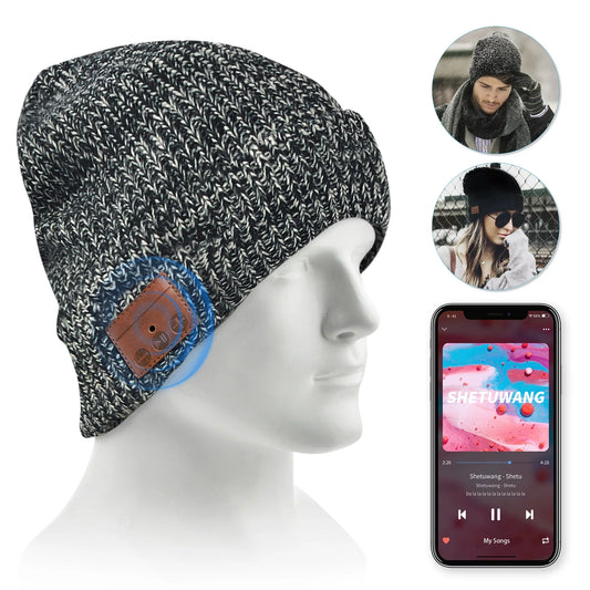 Bluetooth Beanie Hat Cap - Wireless Bluetooth Hat with Headphone Headset, Knitted Beanie with Stereo Speakers and Microphone for Hands-Free Talking