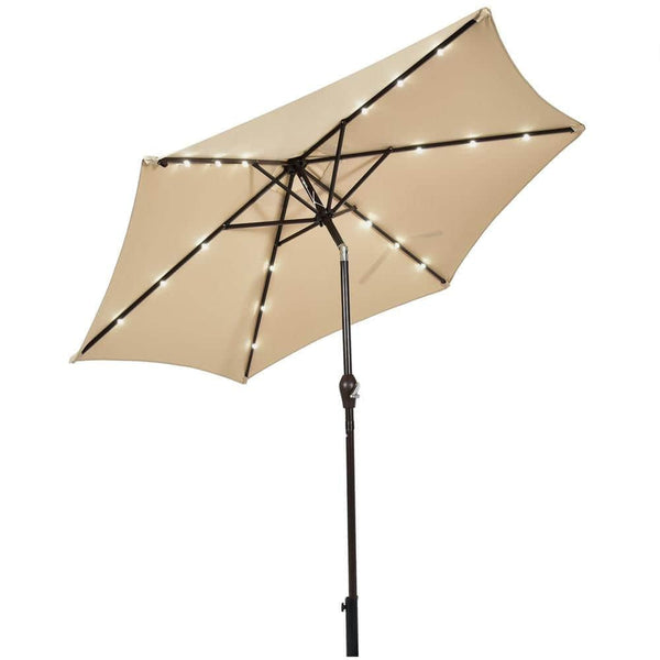 Beige Solar LED Outdoor Patio Umbrella - 9 Ft. with Solar - Powered Lights - ChillShop