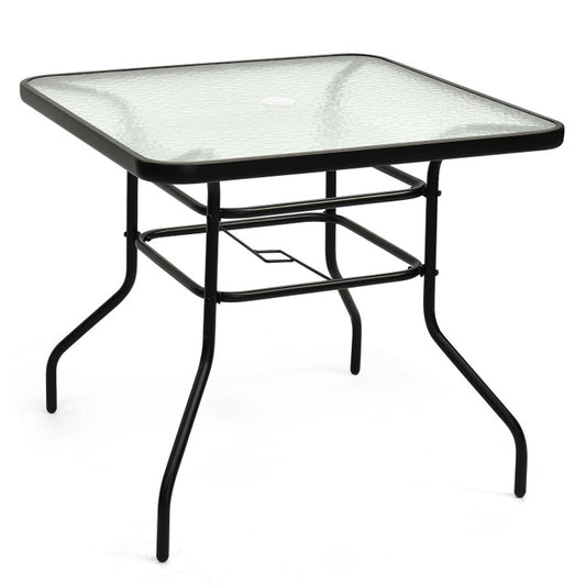 32 Inch Patio Tempered Glass Square Table with Steel Frame