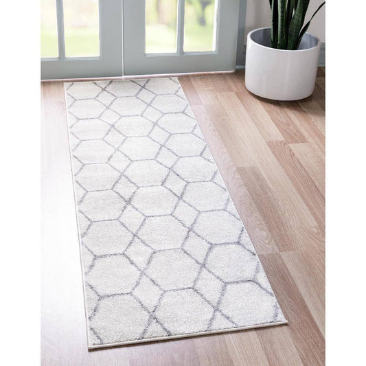 Trellis Frieze Ivory/Gray 2 Ft. X 6 Ft. Geometric Runner Rug - Stylish & Durable