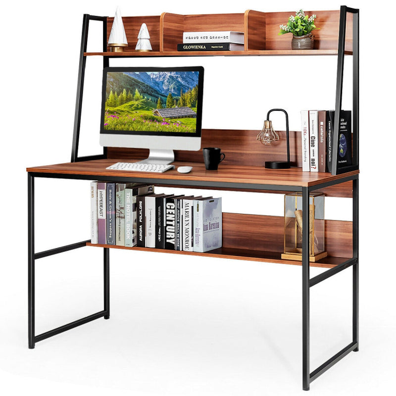 47 Inch Computer Desk with Open Storage and Bottom Bookshelf