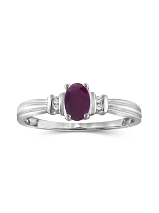 0.90 Carat Ruby Birthstone Ring - 0.925 Sterling Silver with White Diamond Accent