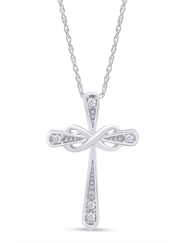 Diamond Accent Infinity Cross Pendant Necklace – 14K White Gold & Natural Diamond - ChillShop