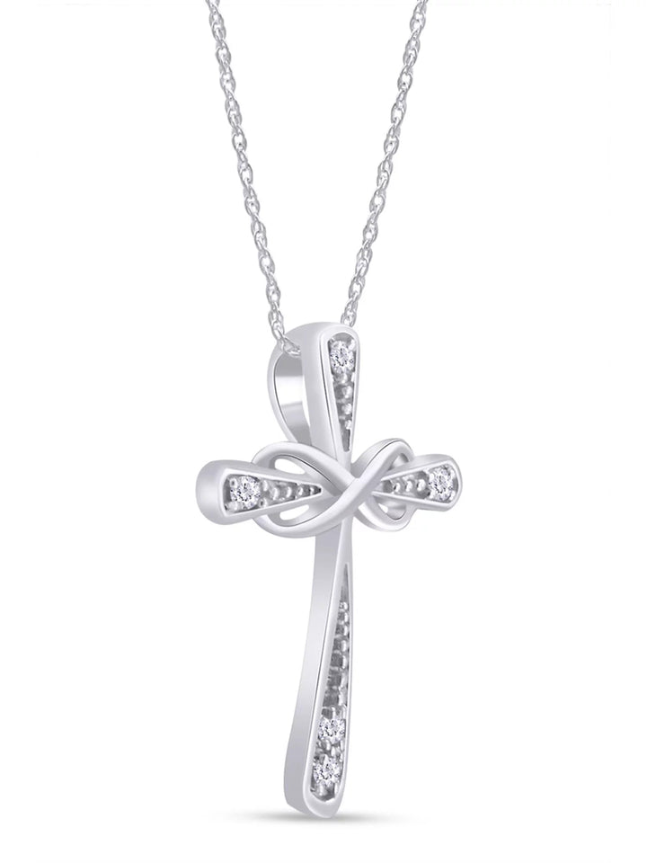 Diamond Accent Infinity Cross Pendant Necklace – 14K White Gold & Natural Diamond - ChillShop