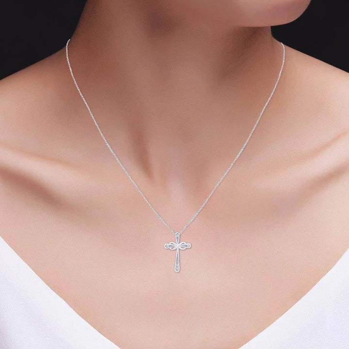 Diamond Accent Infinity Cross Pendant Necklace – 14K White Gold & Natural Diamond - ChillShop