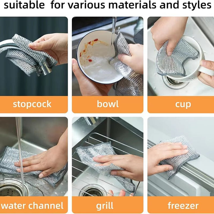 Eco - Friendly Magic Dishcloths 🧽 - Double/Single Layer Silver Wire Kitchen Cleaning Cloths (1/3/5/12pcs) - ChillShop