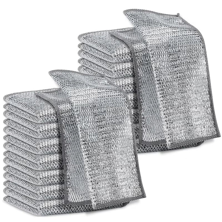 Eco - Friendly Magic Dishcloths 🧽 - Double/Single Layer Silver Wire Kitchen Cleaning Cloths (1/3/5/12pcs) - ChillShop