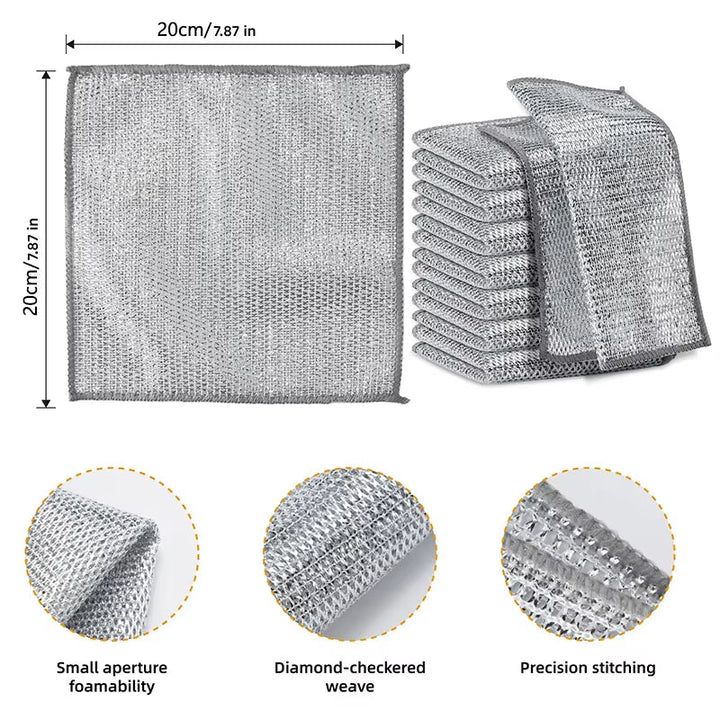 Eco - Friendly Magic Dishcloths 🧽 - Double/Single Layer Silver Wire Kitchen Cleaning Cloths (1/3/5/12pcs) - ChillShop