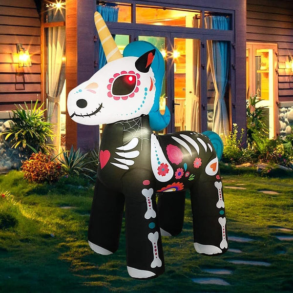 Enchanting LED Skeleton Unicorn: 6ft Inflatable Halloween Decor - ChillShop