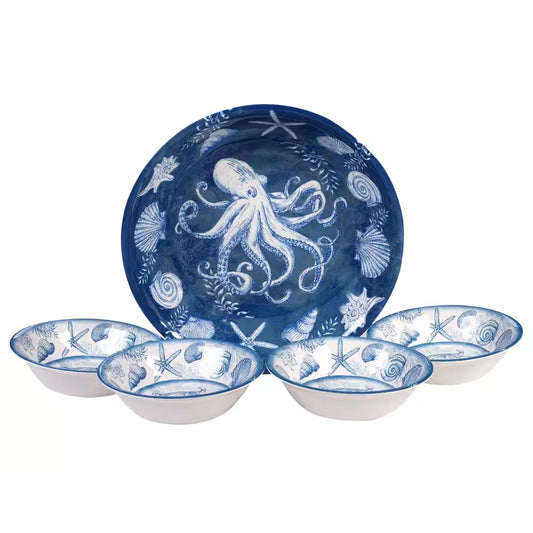 Vibrant Oceanic 5-Piece Melamine Bowl Set - Perfect for Entertaining