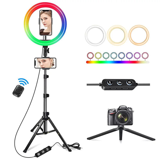 Ultimate Selfie Setup: 13" LED RGB Ring Light with Tripod & Phone Holder