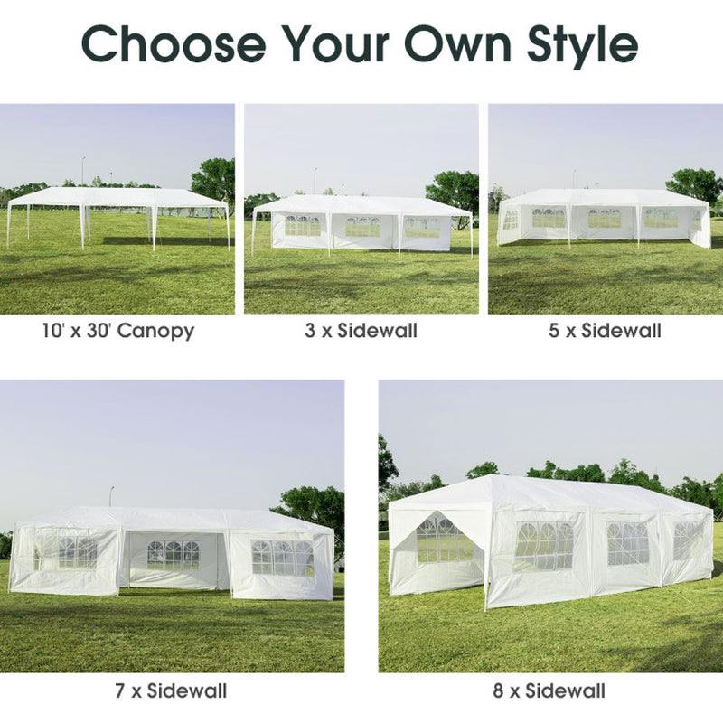 10 x 30 Feet Outdoor Canopy Tent with 6 Removable Sidewalls and 2 Doorways - Ideal for Parties, Weddings, and Events