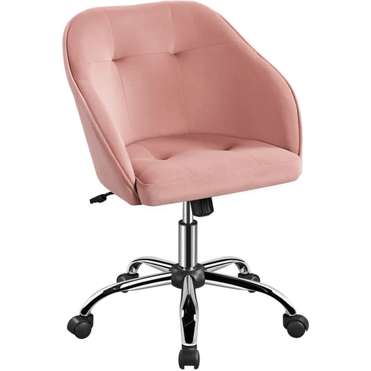 Pink Velvet Office Chair - Ergonomic, Adjustable, Tufted with Barrel Back Design